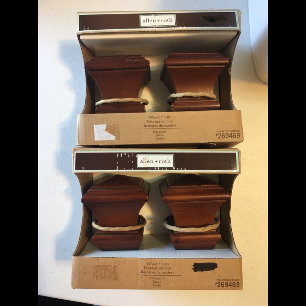 Allen & Roth Mahogany wood finials NIB (2)sets